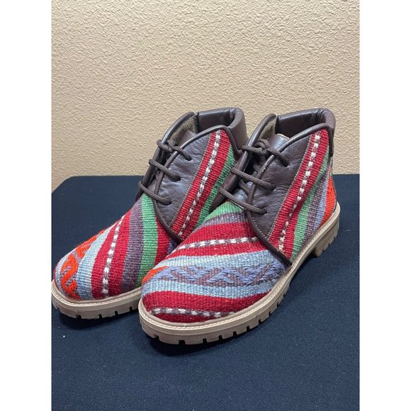 Vintage Handmade Turkish Rug Carpet Boots Wool Rug Shoes Boots Booties Size 39 - Picture 3 of 9